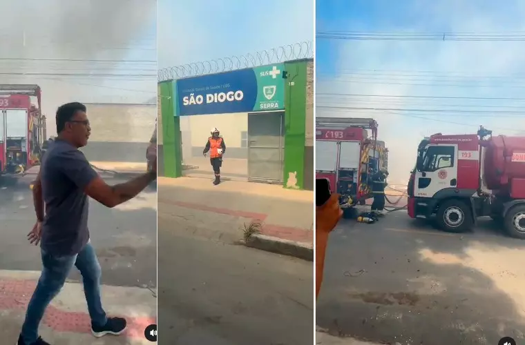 Estabelecimento de saúde é consumido pelas chamas na Serra, com painéis solares deixados ao relento por quatro anos na área.